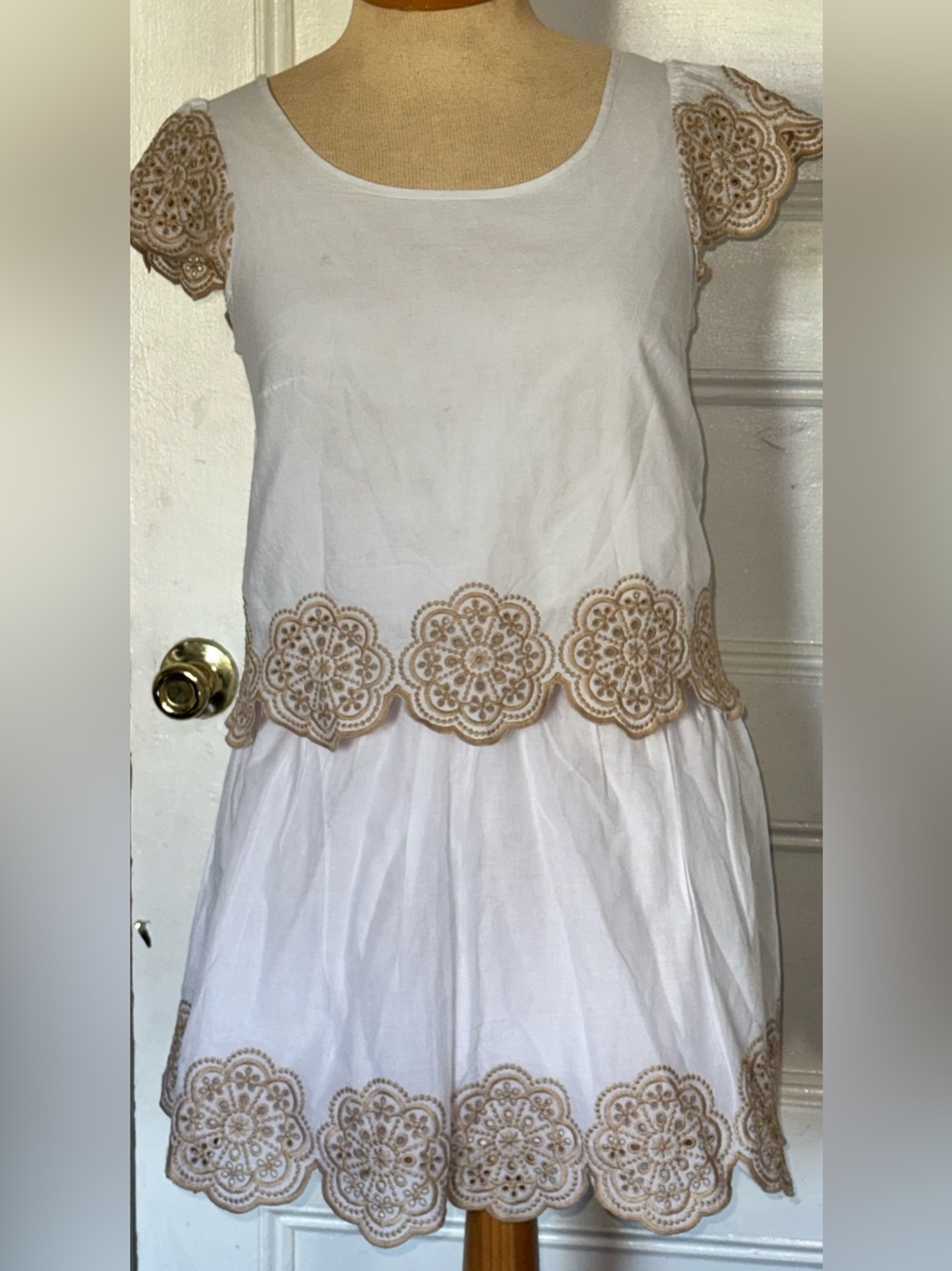 Happily Grey set White Dress with Beige Lace Trim